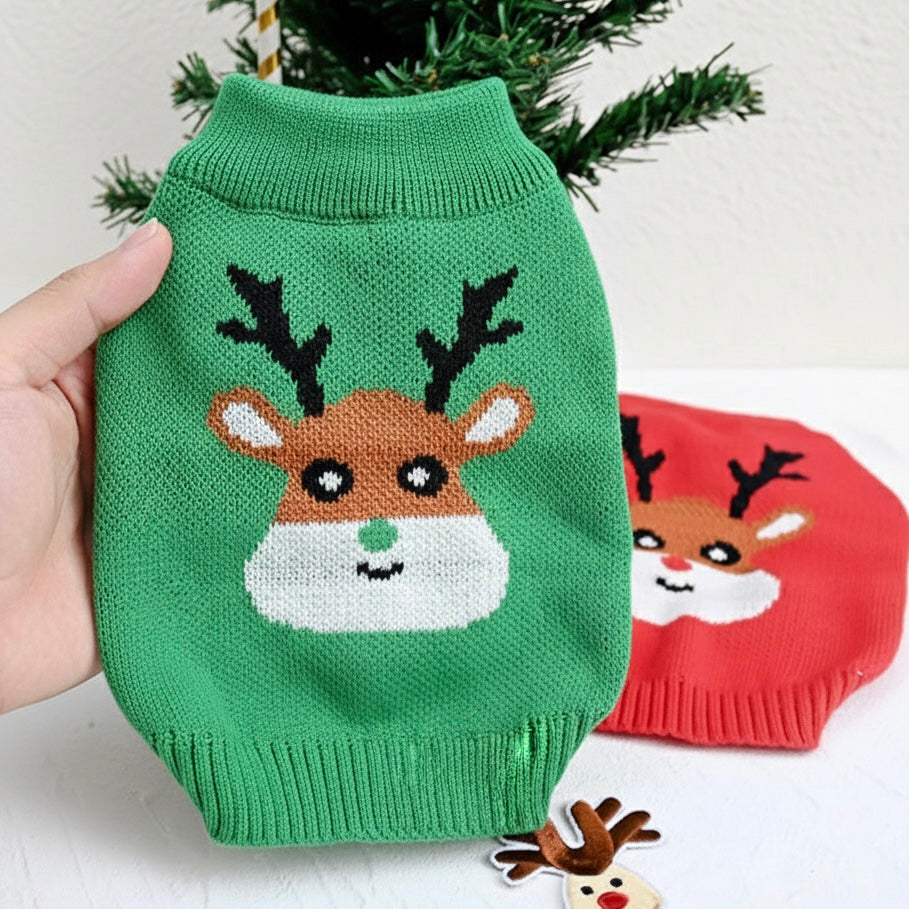 Pull de Noël pour Animaux avec Motif de Cerf pour Chiens et Chats MontroPet