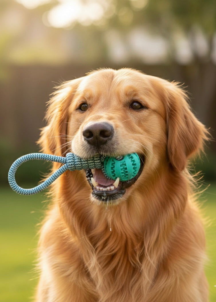 Jouet Chien Corde et Boule Caoutchouc 25cm - Nettoyage Dentaire & Jeu Résistant