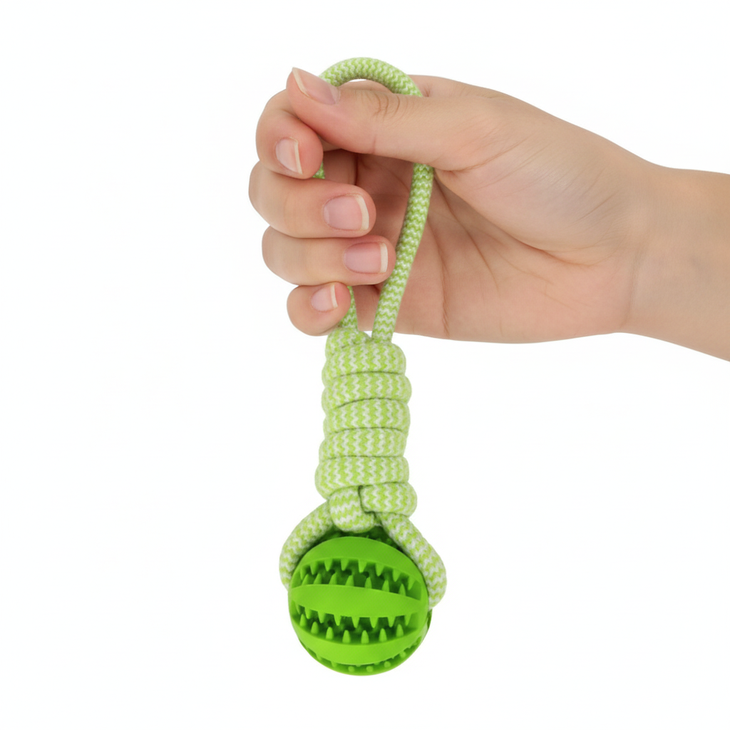 Jouet Chien Corde et Boule Caoutchouc 25cm - Nettoyage Dentaire & Jeu Résistant