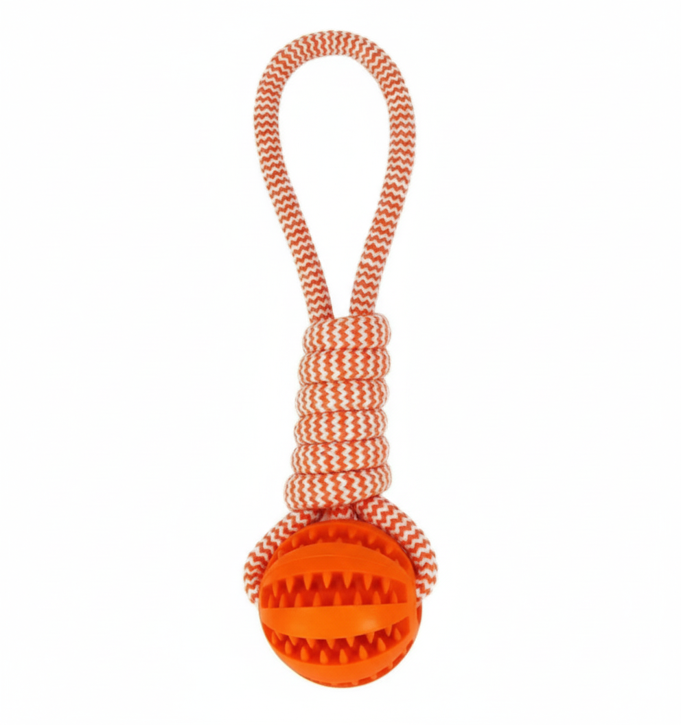 Jouet Chien Corde et Boule Caoutchouc 25cm - Nettoyage Dentaire & Jeu Résistant