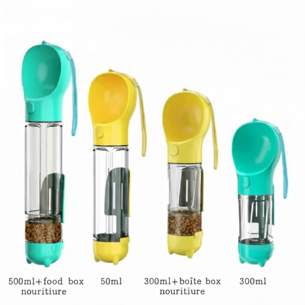 Bouteille d'Eau Portable 3-en-1 et Distributeur de Nourriture pour Chien